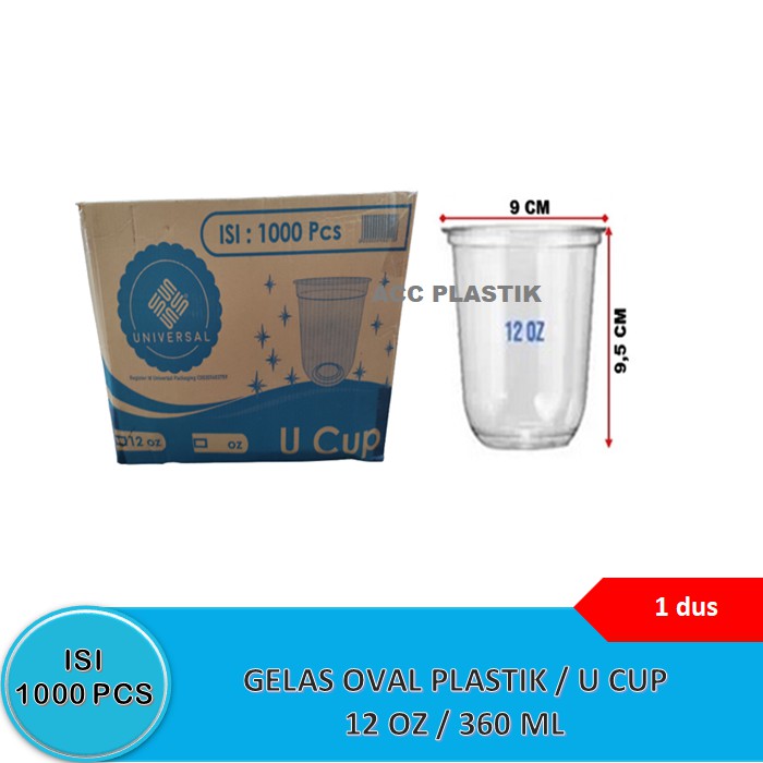 1 DUS Gelas Plastik Oval 12Oz / Gelas Oval Plastik 12Oz / Gelas 12Oz / U Cup 12Oz