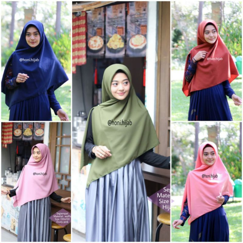 Jilbab Kerudung Segi Empat Syari Jumbo Wolfis Premium Honi Hijab Fashion 120x120 130x130 150x150