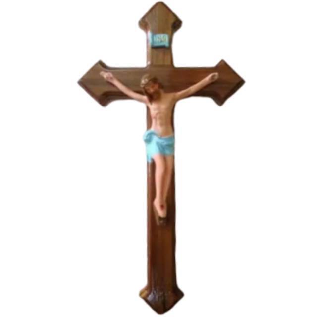 PAJANGAN SALIB YESUS INRI TINGGI 40 CM BAHAN KAYU DAN FIBERGLASS - DEKORASI SOUVENIR MURAH