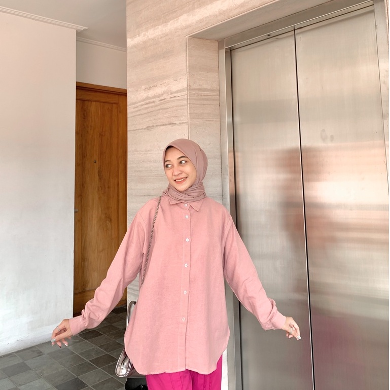 KEMEJA BLOUSE OVERSIZE MEGAN LINEN DAILY OFFICE SHIRT PREMIUM B579