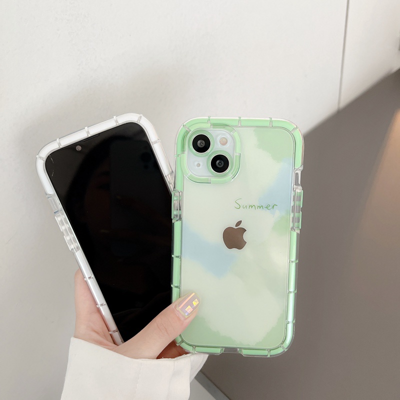 Bersinar Pada Malam Hari Bercahaya Soft Case untuk IPhone Xr Xs Max Ip Apple IPhone 11 12 13 Pro Max Wanita Lucu INS Cover Biru Hijau Gradien Awan Bintang