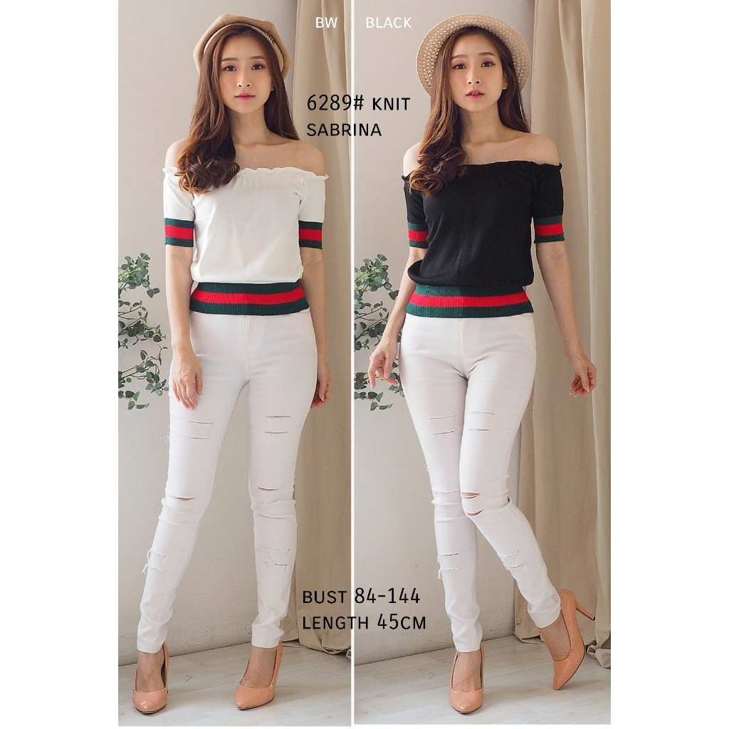 [6289 Knit Sabrina BC]Blouse wanita knit NAVY/GREY/BLACK/BROKEN