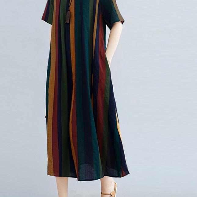 ➸ ZANZEA Women Short Sleeve Striped Vintage Flare Swing Maxi Dress ♪