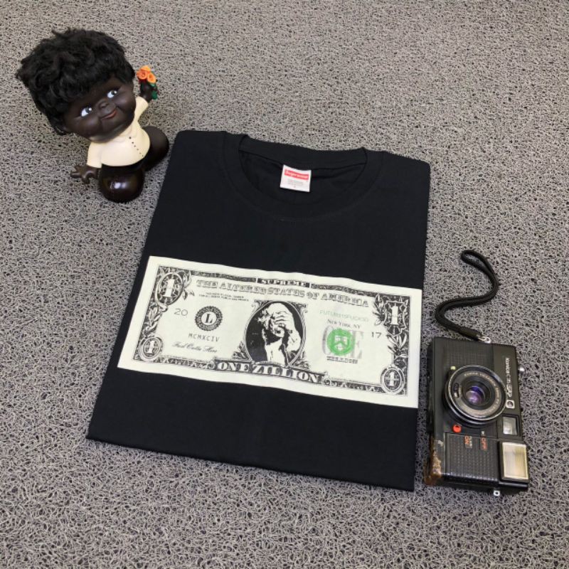 TSHIRT KAOS BAJU SUPREME DOLLAR BLACK PREMIUM LIKE ORI