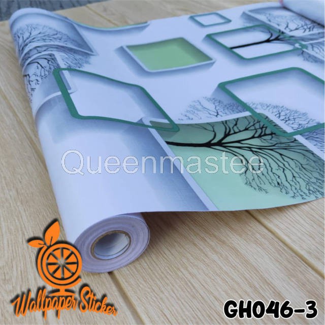 Queenmastee-COD Termurah-3D Tree&Square Purple Wallpaper 45cmx5m Kotak 3D Ungu/Wallpaper Stiker-4