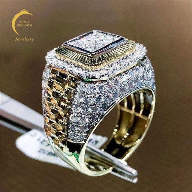 Cincin Pria Electroplating Hias Batu Permata Kristal Berlian Cicin Emas titanium Punk