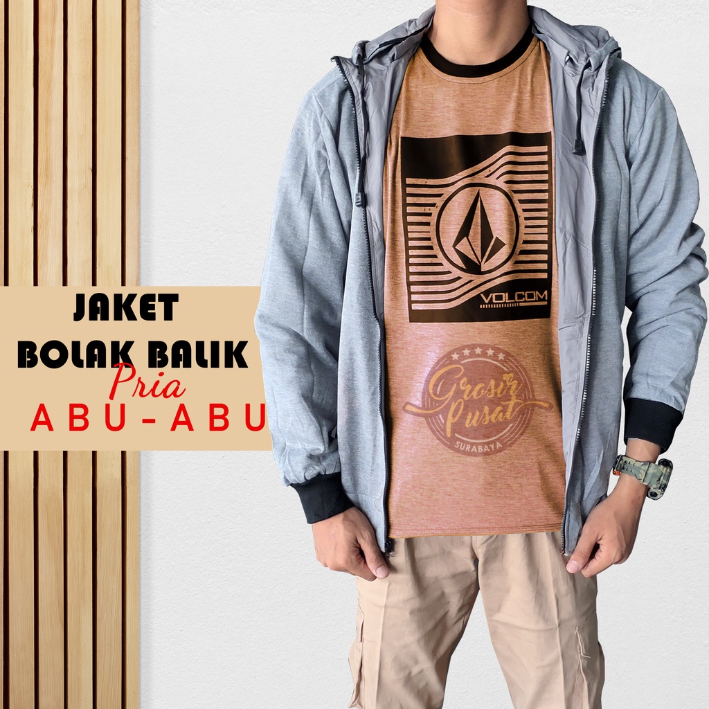 Jaket Bolak - Balik Abu Parasut Fleece 2 In 1 Hoodie