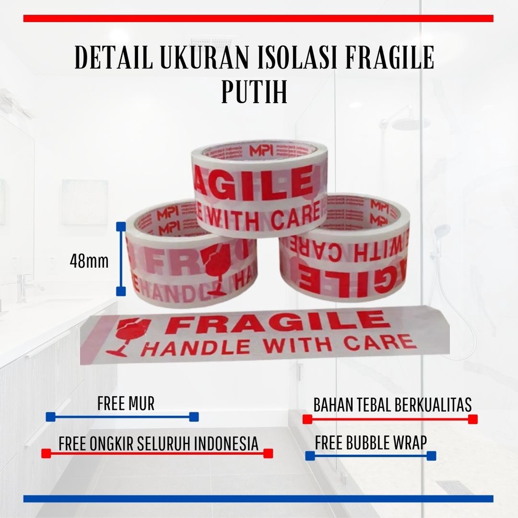 Lakban Fragile / Isolasi Fragile Packinging / Solasi Packing / Fragile Merah dan Fragile Putih