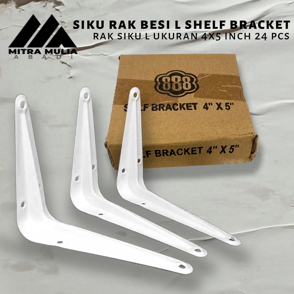 Siku Rak Besi L Putih Uk. 4x5 Inch l Shelf Bracket Paket 1 dus  (24Pcs)