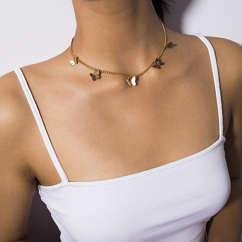 AY(CN) Kalung Choker Desain Kupu-Kupu Warna Emas Gaya Korea Untuk Wanita