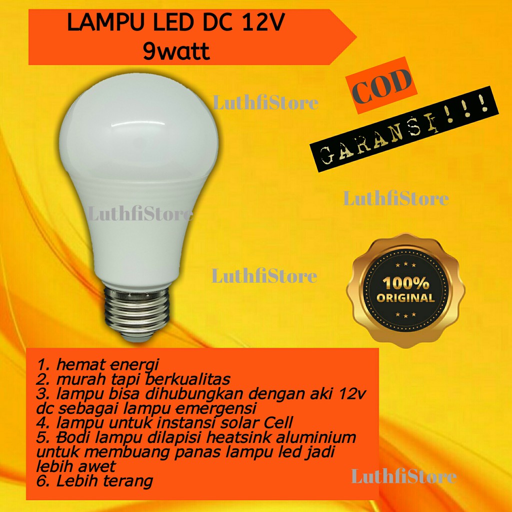 Lampu LED DC 12V 9W 12W 15W 9 watt 12 watt 15 watt Terang lampu bohlam bulb bisa pakai aki accu