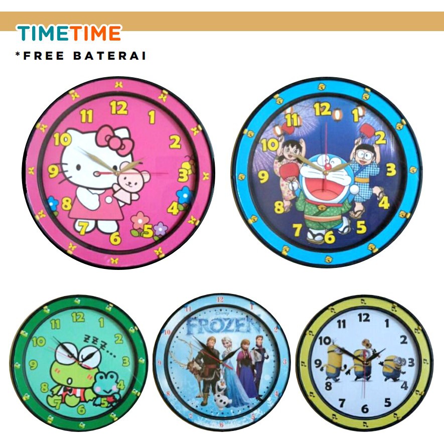 Jam Dinding Karakter Hello Kitty Minion Doraemon Frozen Keropi LUCU