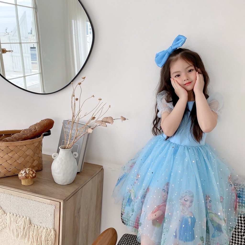 babyfit DESIRA 3-10thn dress anak perempuan frozen polos lengan puff katun cotton dengan rok tutu import ds-815r