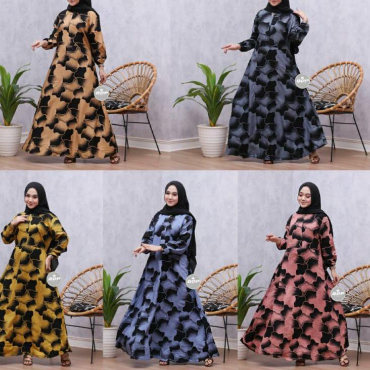Gamis Twill Wanita Motif Gradasi Awan  Gamis Ibu Hamil Tali Samping Gamis WanitaGamis Busui {BRL.02J