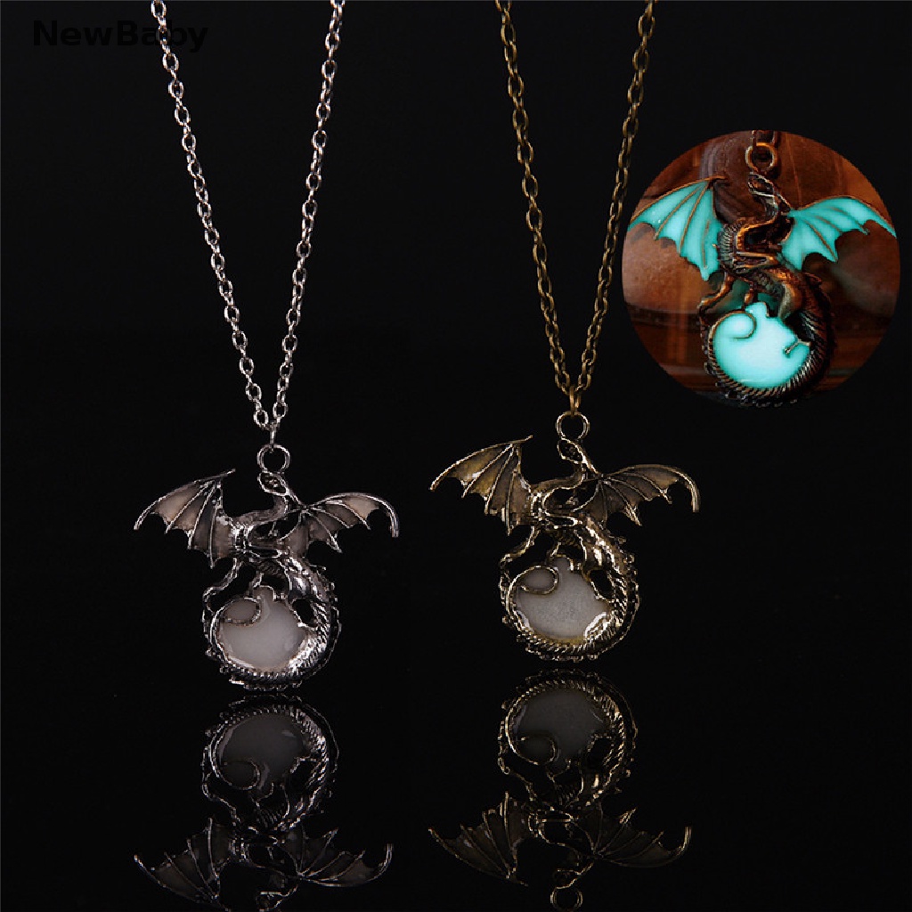 Kalung Rantai Dengan Liontin Bulan Sabit Motif Naga Glow in the Dark Untuk Bayi