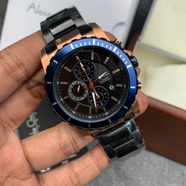 Jam Tangan Pria Alexandre Christie AC 6141 MC BBRBABU Black RoseGold List Blue Original
