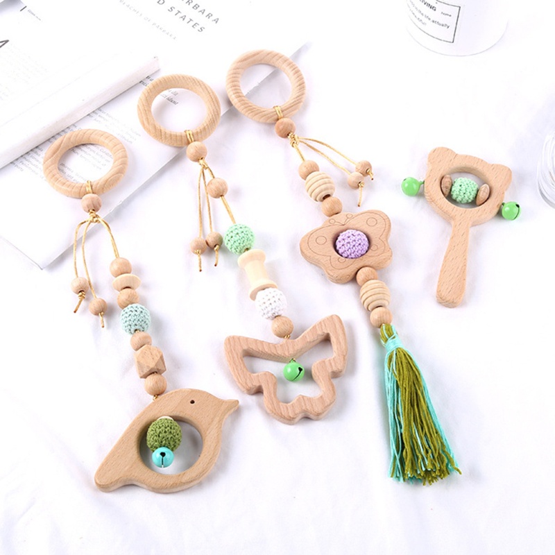 Mary 4pcs / Set Mainan Teether Rattle Bahan Kayu Untuk Bayi