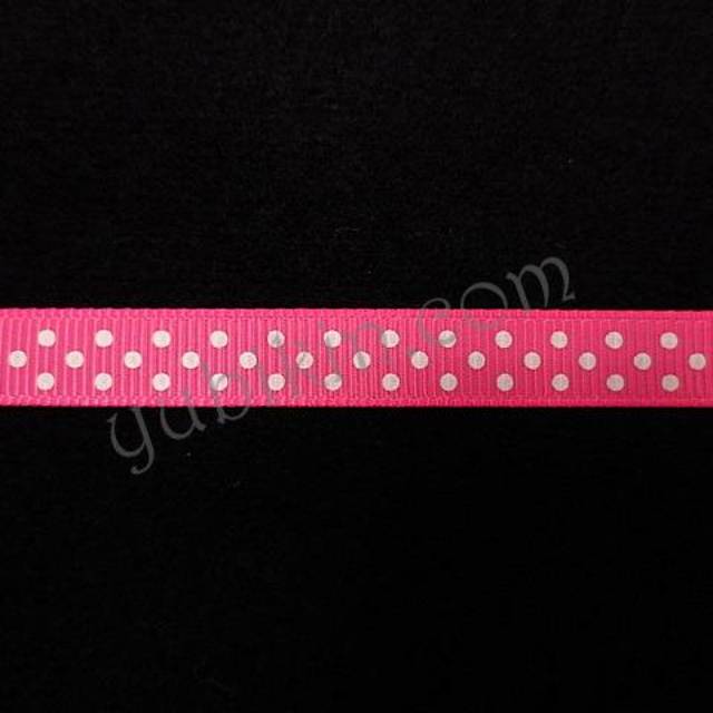 1 Meter Pita Grossgrain-Pita Garis-Pita Salur 1cm Pink Bintik Putih