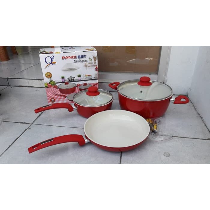  Panci  Set Ceramic Anti  Lengket Tahan Gores  Q2 Shopee 