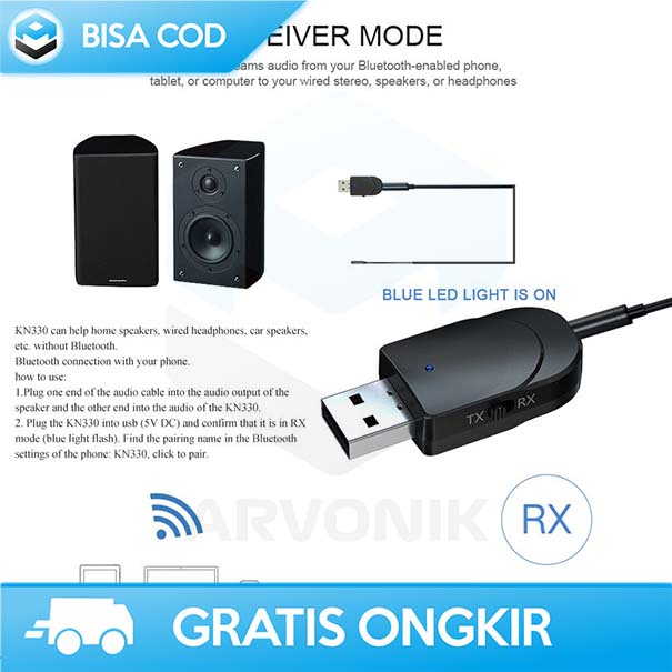 BLUETOOTH 5.0 WIRELESS AUDIO RECEIVER TRANSMITTER VIKEFON KN330 ORI