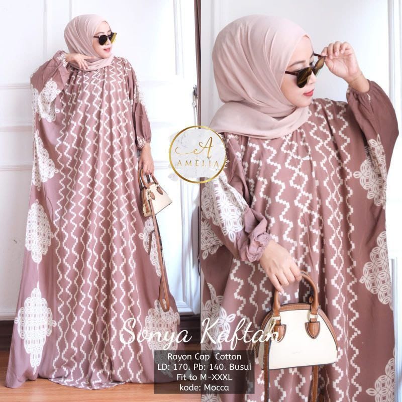 Kaftan Wanita - Almina Kaftan Jumbo XXXXL Motif Polkadiot Soft Color Busui Resleting Rayon Tebal Lengan Panjang / Gamis Rayon Jumbo Kaftan Terbaru