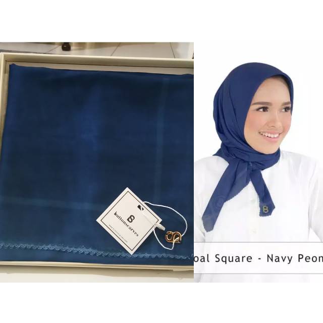 Buttonscarves Voal Square in Navy Peony