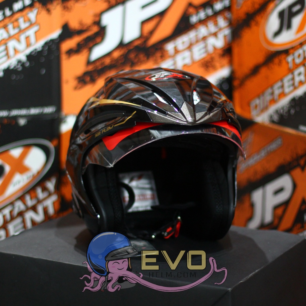 HELM JPX HALFFACE_JPX SUPREME - BLACK METLAIC / GOLD ( ONGKIR 2KG) JPX HALFFACE JPX SUPREME