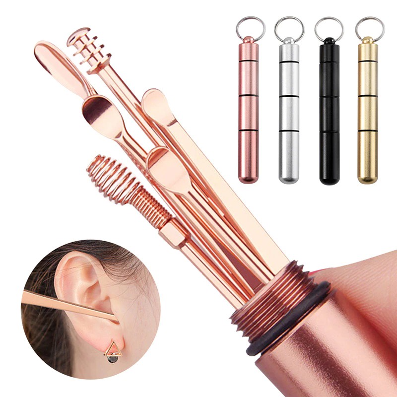 Free Case Pembersih Kotoran Telinga Set 6pcs Korek Kuping Stainles Ear Wax Picker