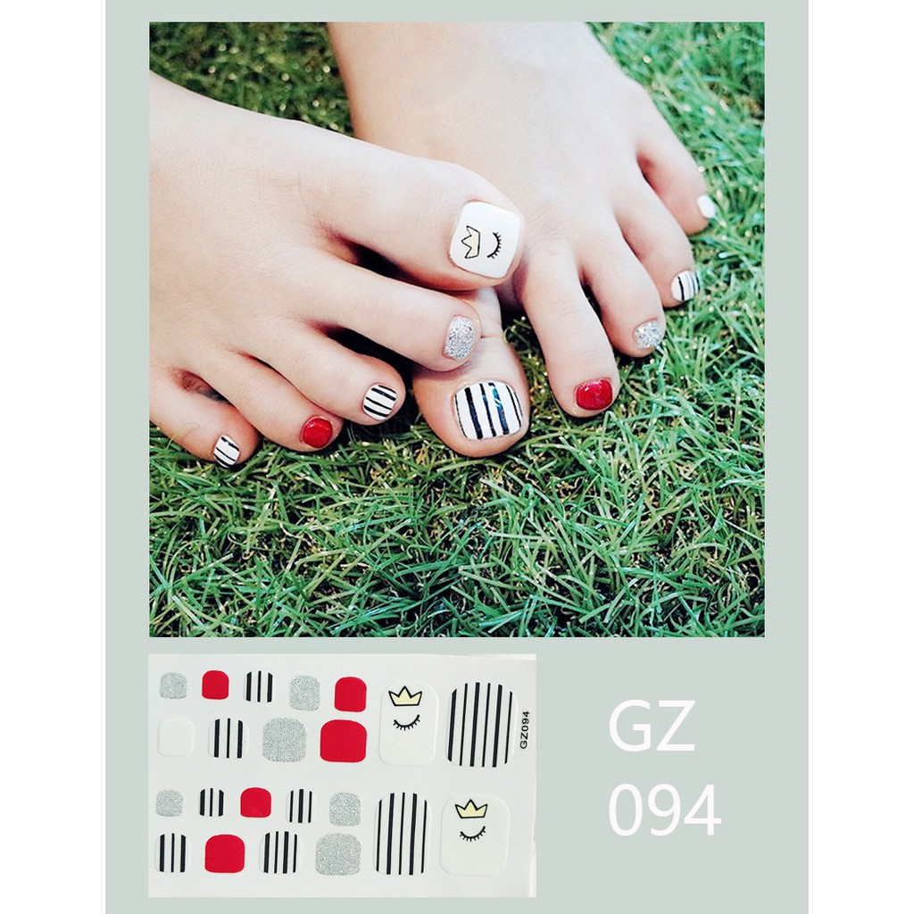 GZ Stiker kaki kuku 3D Kartun Motif Stiker Kuku Gambar Hiasan kuku Glitter Toenail Sticker 22PCS