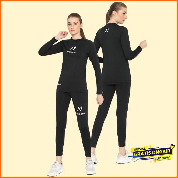 noxious setelan baselayer olahraga original hitam
