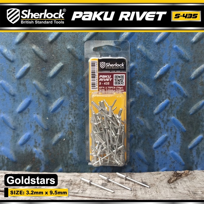 Paku Rivet Sherlock S - 435 size 3,2 mm x 9,5 mm (isi +/- 75 pcs)