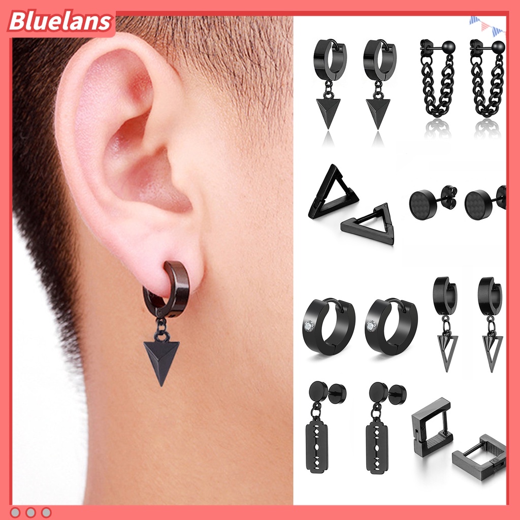 1 Pc Anting Stud Aneka Bentuk Warna Solid Gaya Punk Gothic Untuk Pria