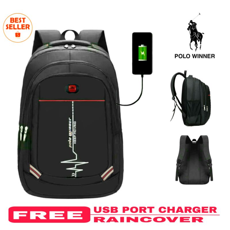 Polo Winner Ransel LaptopUsb Port Charger Laptop Backpack Tas  Sekolah Pria Smp Sma Polo Winner Usb  1272