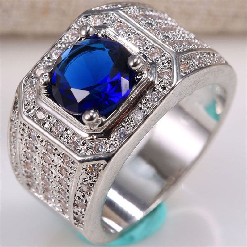 Cincin Pria Blue Sapphire Zircon Cubic Silver 925 JCP-011