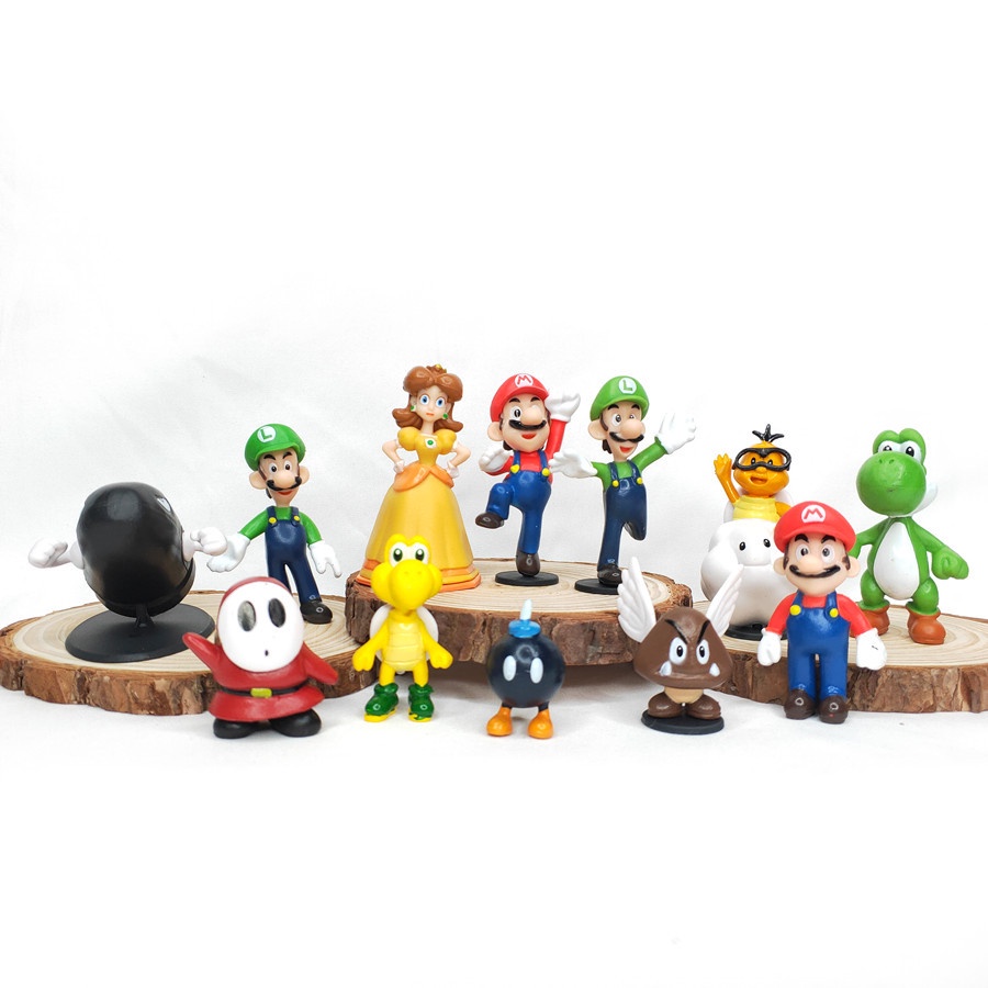 12pcs / 6pcs / set Mainan Action Figure Super Mario Bros Yoshi Jamur MINI Bahan PVC Untuk Hadiah Anak