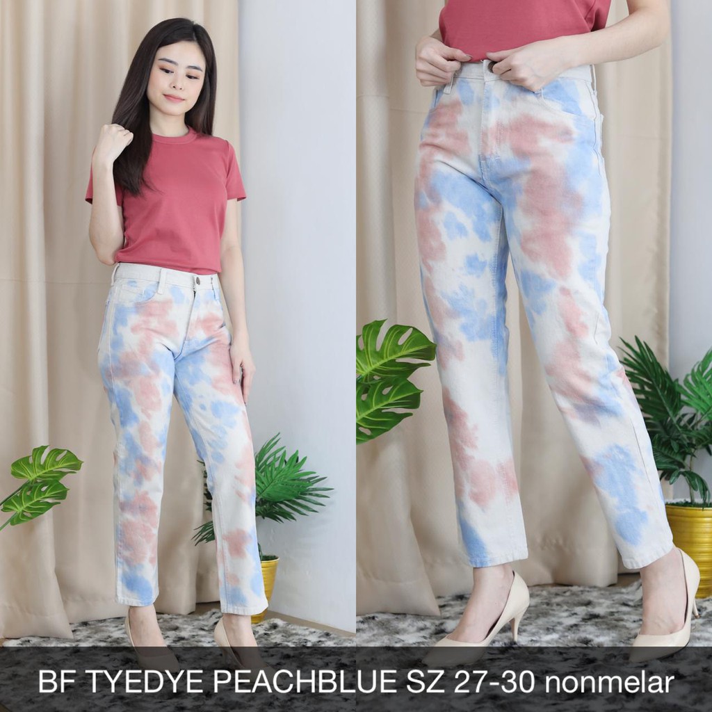 CELANA JEANS WANITA BF TYEDYE PEACHBLUE