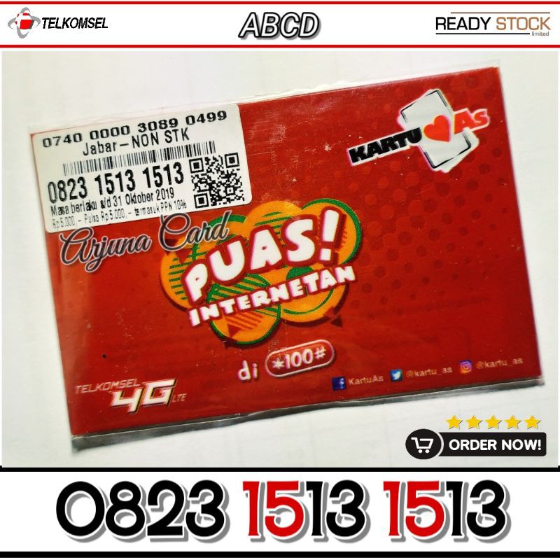 Nomor Cantik Kartu As 1513 1513 Telkomsel 0823 ABCD combo sakti