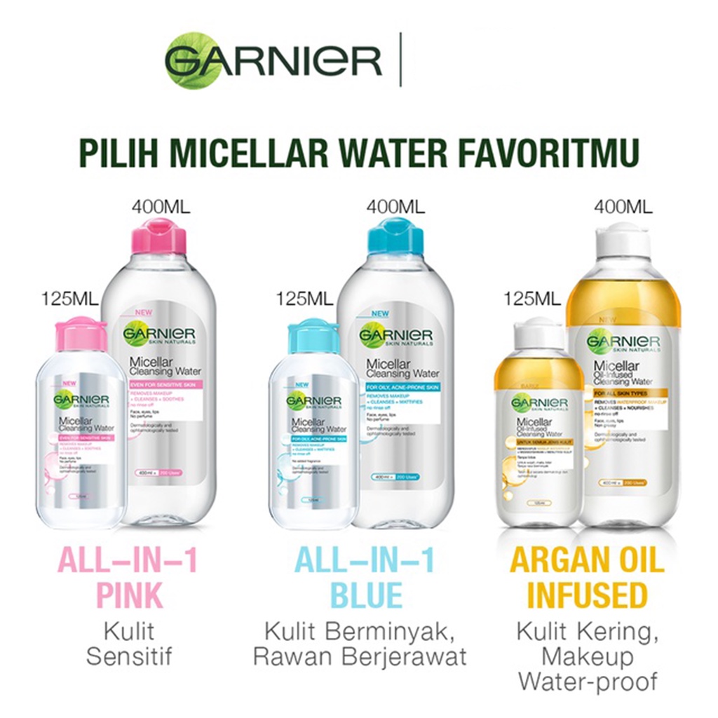 ❤ BELIA ❤ Garnier Micellar Water Pink | Blue Biru | Bi-phase Oil | Vit C Kuning | Rose Water 125ml | BABY BUNNY