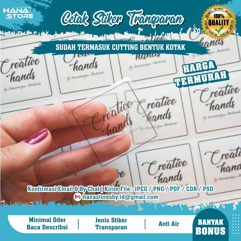 CETAK STICKER TRANSPARAN KOTAK PERSEGI ANTI AIR STIKER LABEL STIKER BOTOL MINUMAN PRODUK MAKANAN KEM