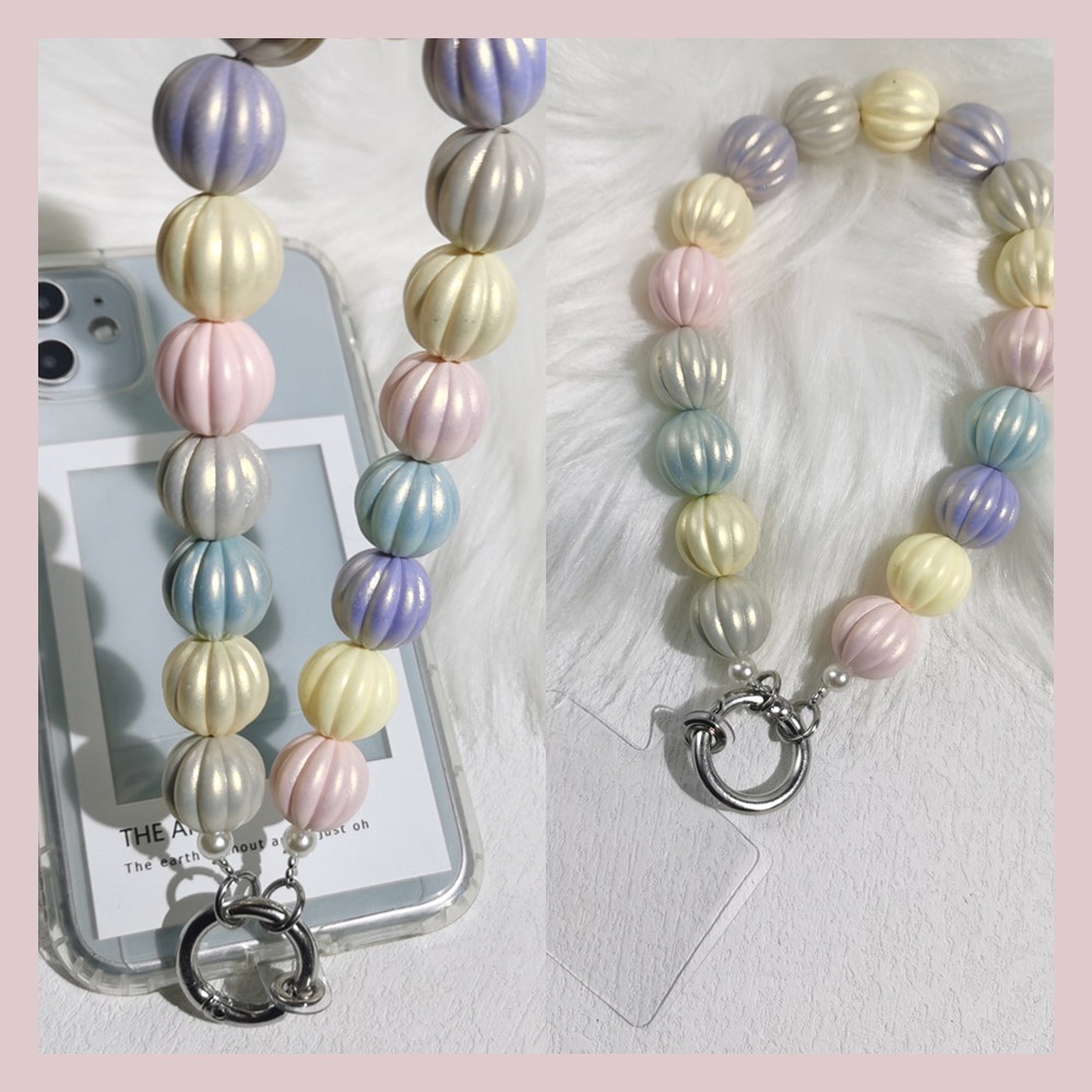 Tali Lanyard Manik-Manik Mutiara Akrilik Anti Hilang Warna-Warni Macarone Untuk Case Hp