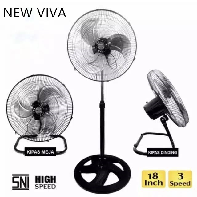 NEW VIVA Kipas angin besi 3 in 1 cyclone meja dinding berdiri 18 inch - duduk - dinding - berdiri