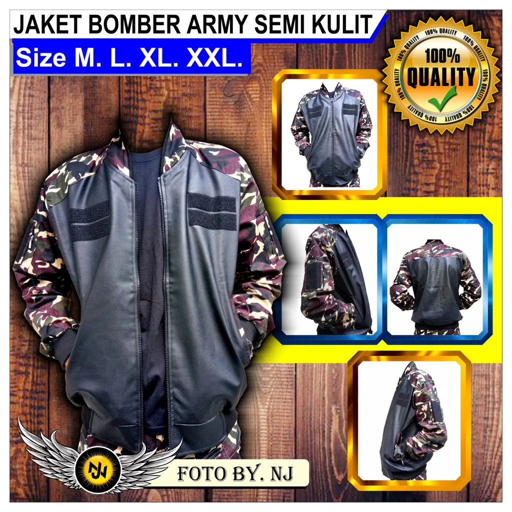 Eksklusif Jaket Bomber Army Loreng Nasional Twill Halus Kombinasi Semi Kulit