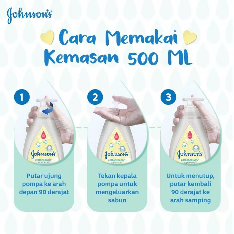 Promo 2pcs Johnson’s Bath Milk n Rice Pump 500 mL &amp; 2pcs Johnson's Cotton touch 500 mL