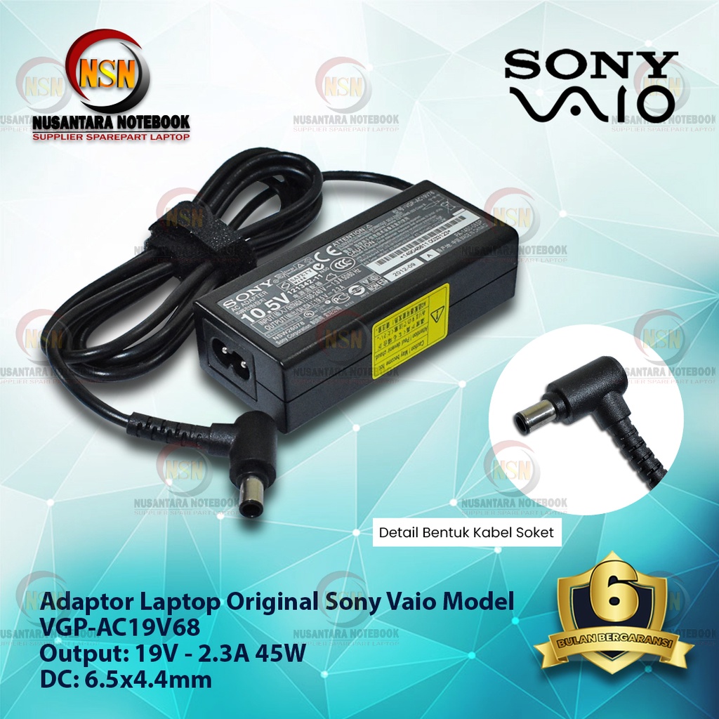 ADAPTOR ORIGINAL SONY VGP-AC19V68 19.5V 2.3A DC 6.5 X 4.4mm