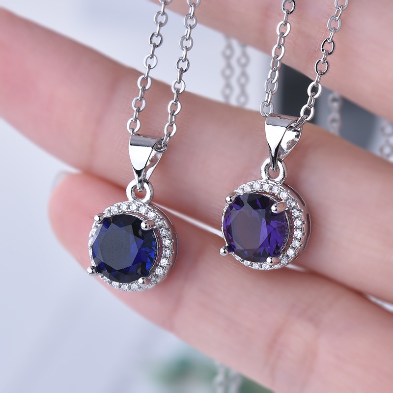 [Ready Stock]Japanese and Korean Fashion S925 Silver Classic round Carat Zircon Necklace Vintage