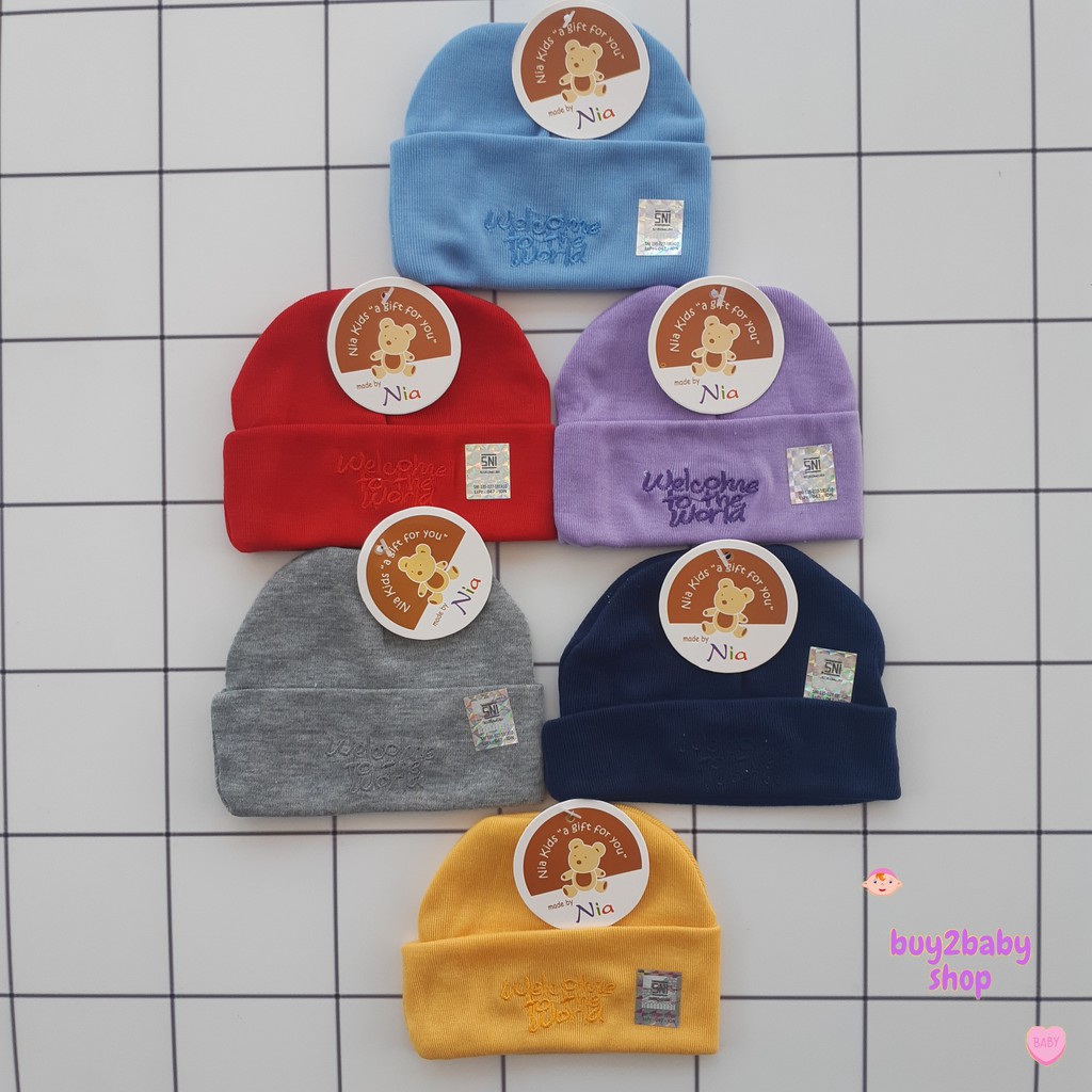 Topi Bayi NIA Newborn Bahan kaos katun Warna bordir 1 PCS