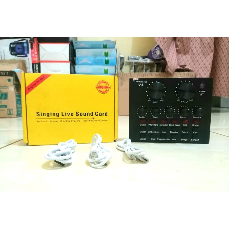 sound card v8/alat karoke suara merdu/alat speaker tambah bass