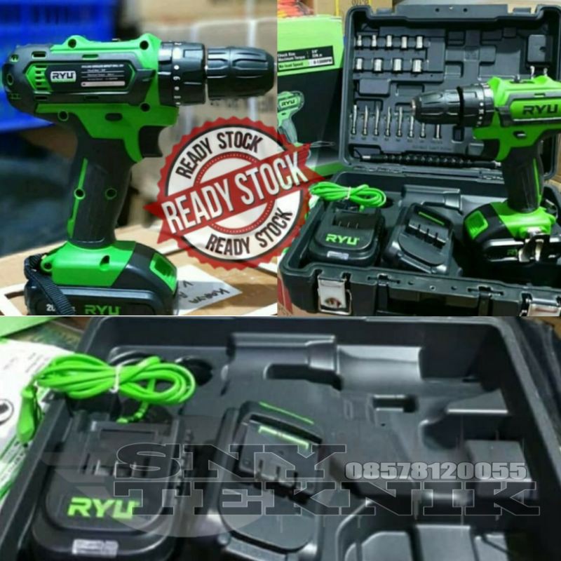 Original CORDLESS IMPACT DRILL RYU RCI20V/MESIN BOR CARGER BATERAI RYU/TEKIRO