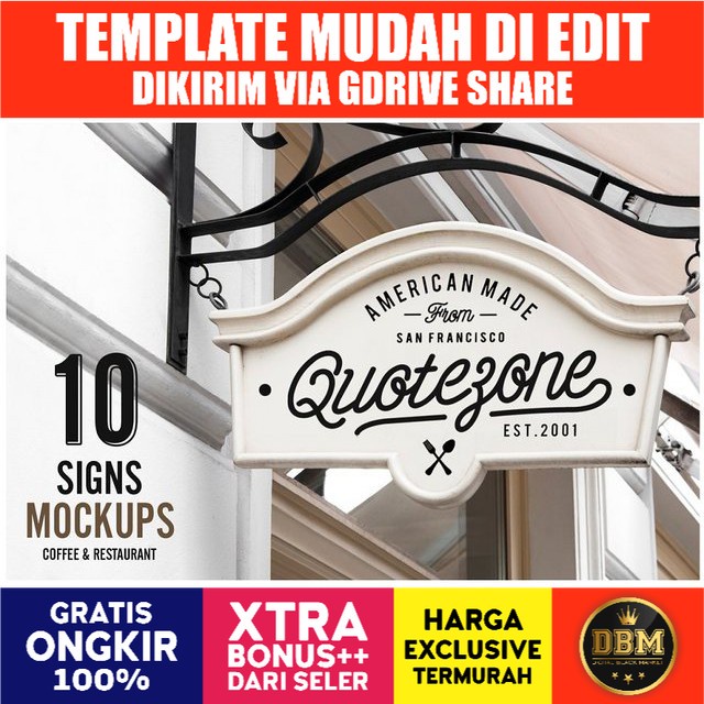 10 Signs Mockup Restaurant &amp; Coffee - Photoshop - Business Branding