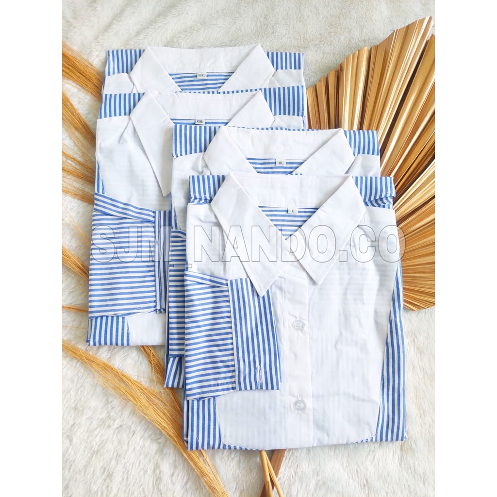 SJM kemeja wanita salur kombinasi lengan panjang kualitas import 710&707-7